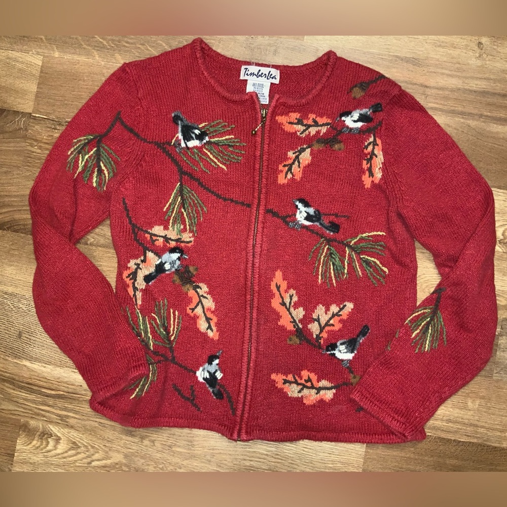 Vintage Timberlea Chickadee Zip Up Cardigan Size M